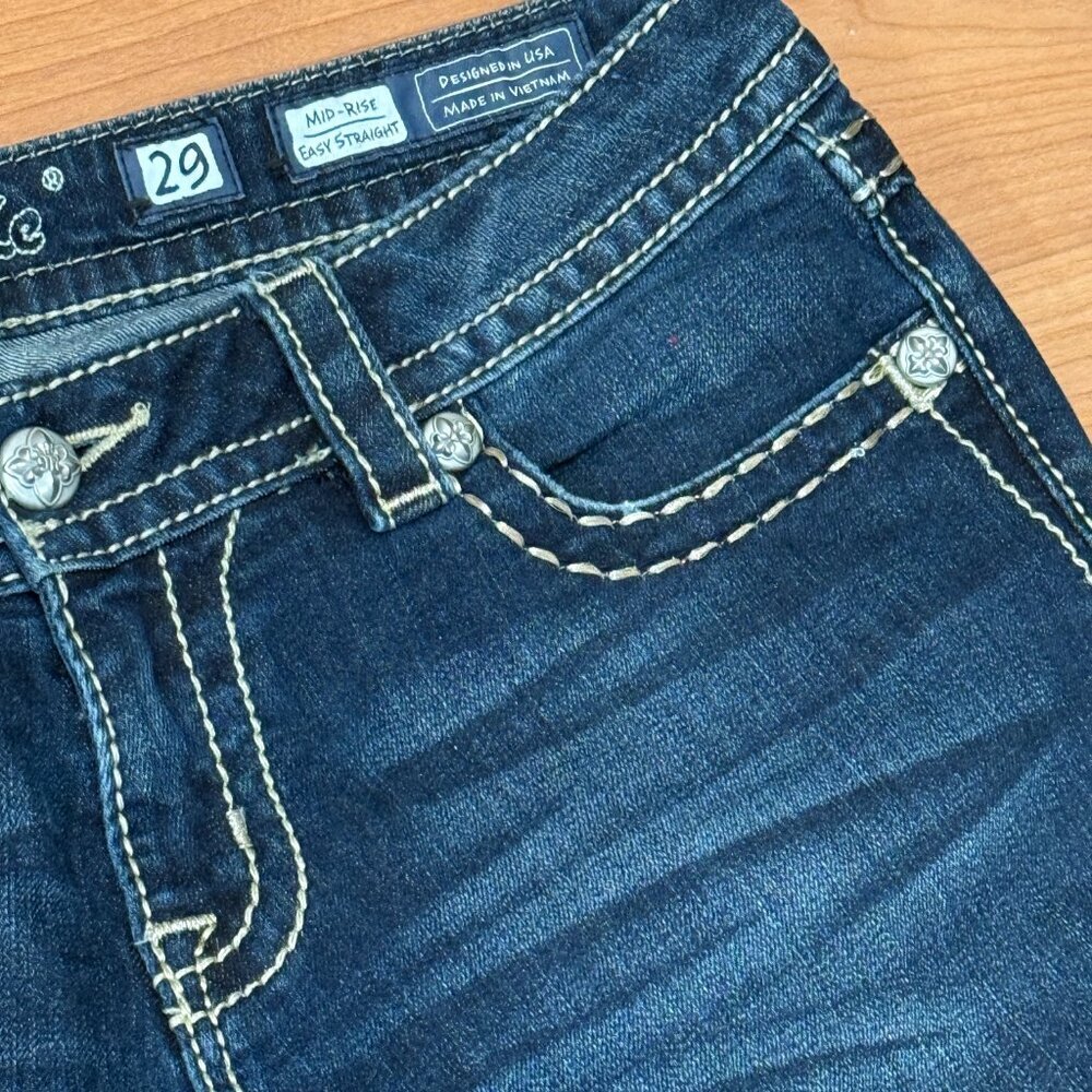 Miss Me Fleur De Lis Blue Wash Bootcut Jeans - Picture 7 of 11
